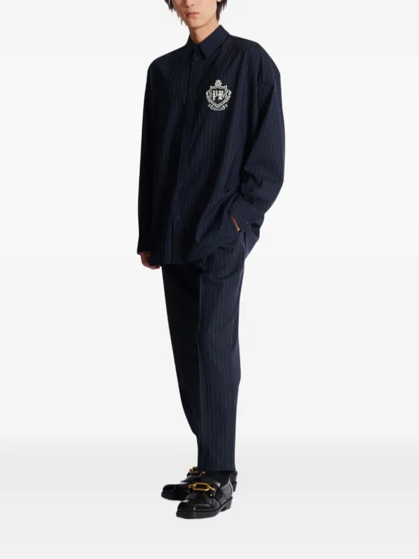 Balmain Pinstripe Emblem Shirt | Blue | FARFETCH