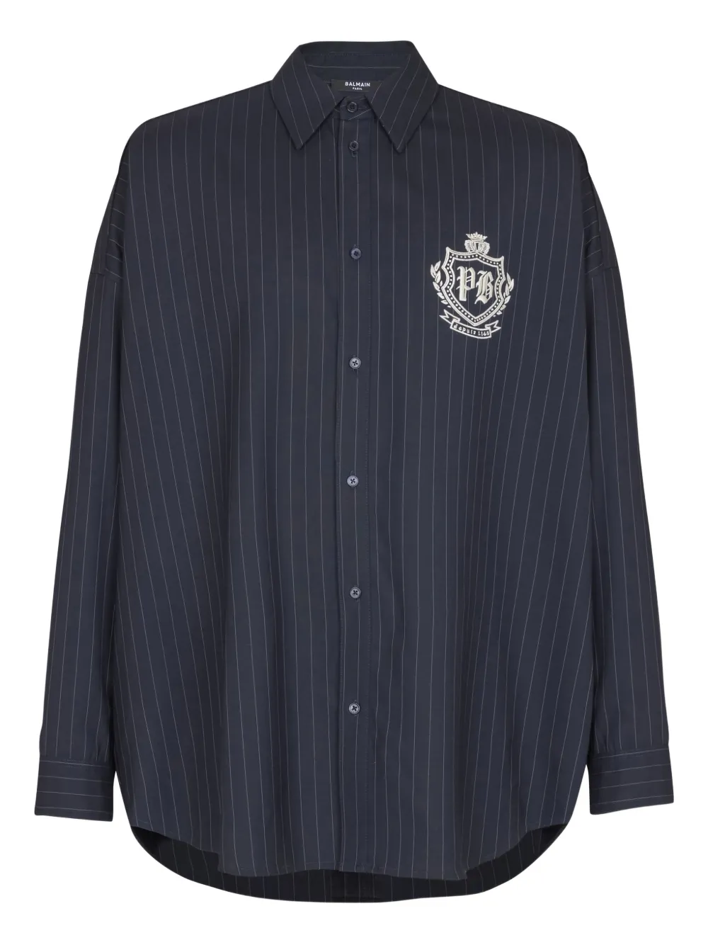 Balmain pinstripe emblem shirt | Blue | Image 1