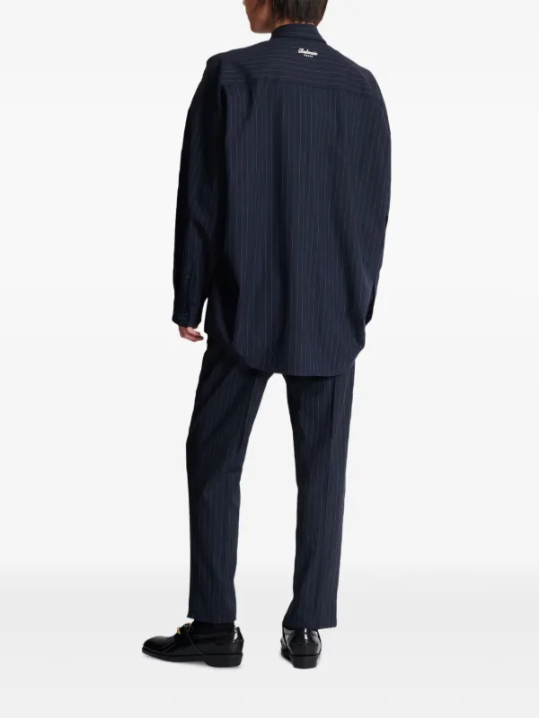 Balmain Pinstripe Emblem Shirt | Blue | FARFETCH