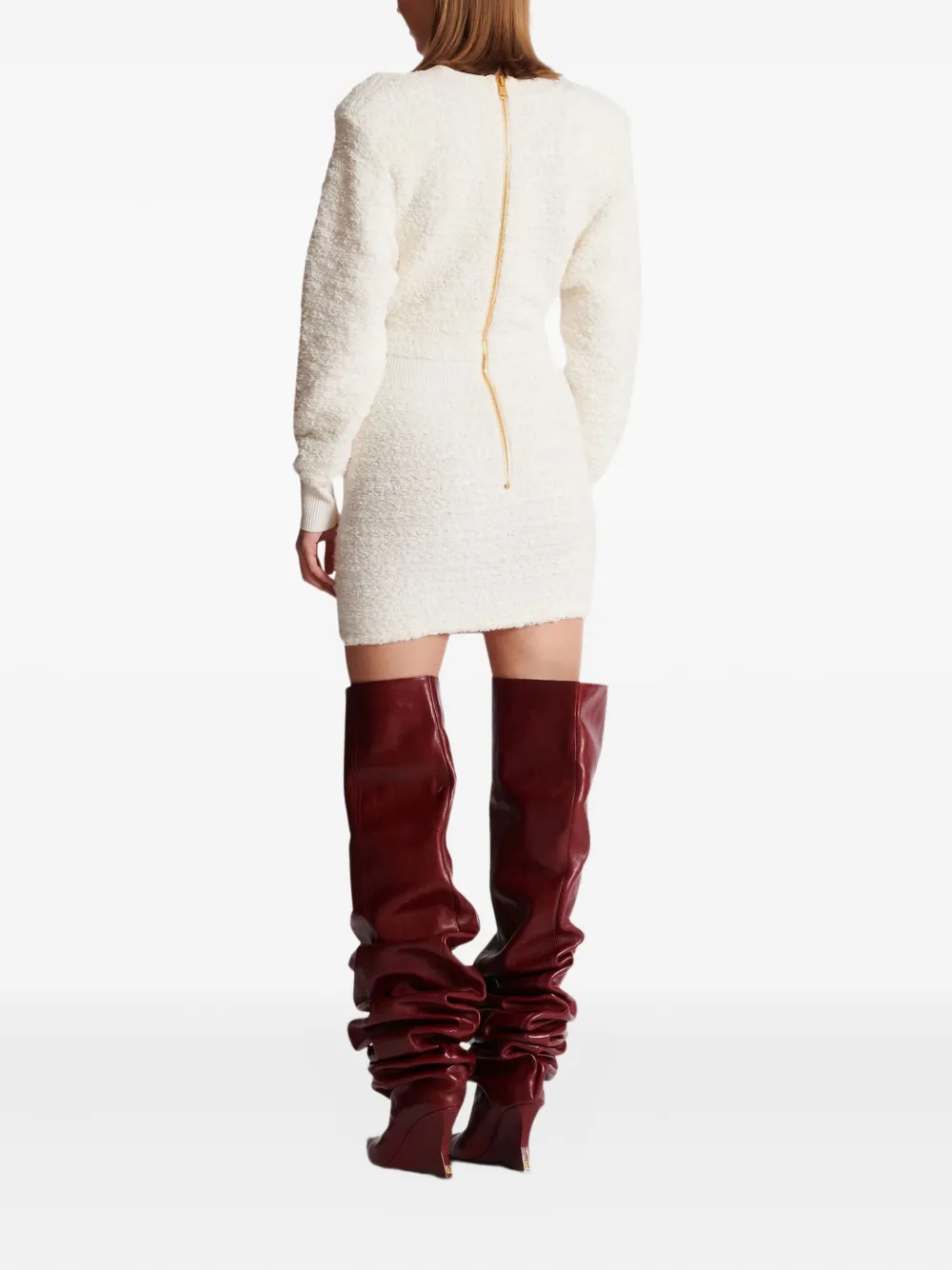 Balmain Tweed mini-jurk verfraaid met knoop Wit