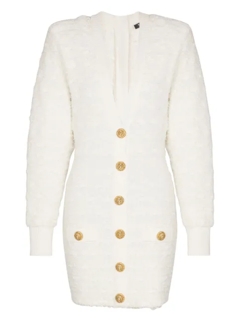 Balmain button-embellished tweed mini dress