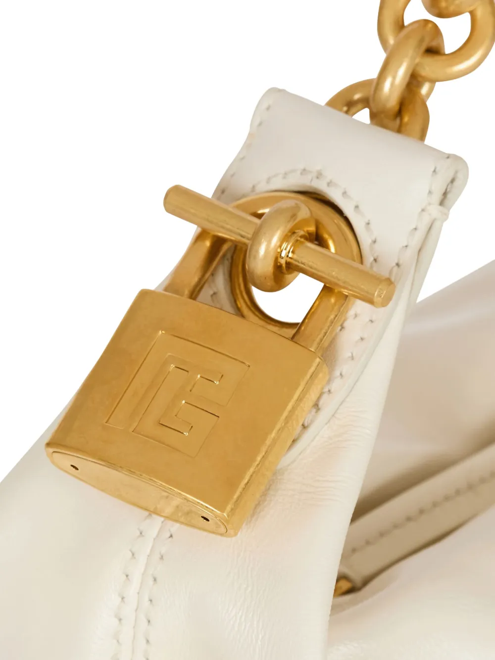 Balmain Mini Sync Padlock Chain Tote Bag In White