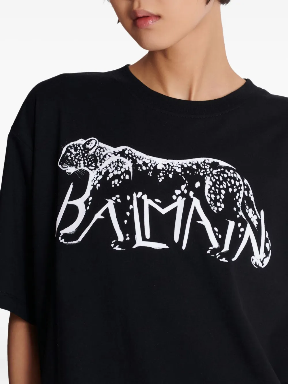 Balmain Leopard Print Cotton T-shirt Clothing In Black