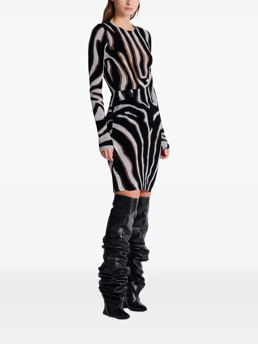 Balmain Fluwelen mini-rok met zebraprint Zwart