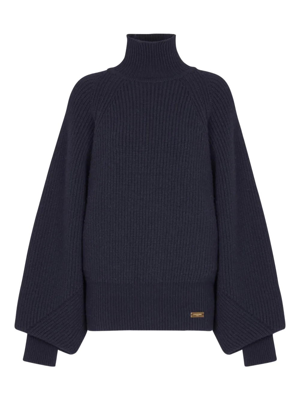 Balmain Ribbed-knit Logo-patch Sweater In Blue