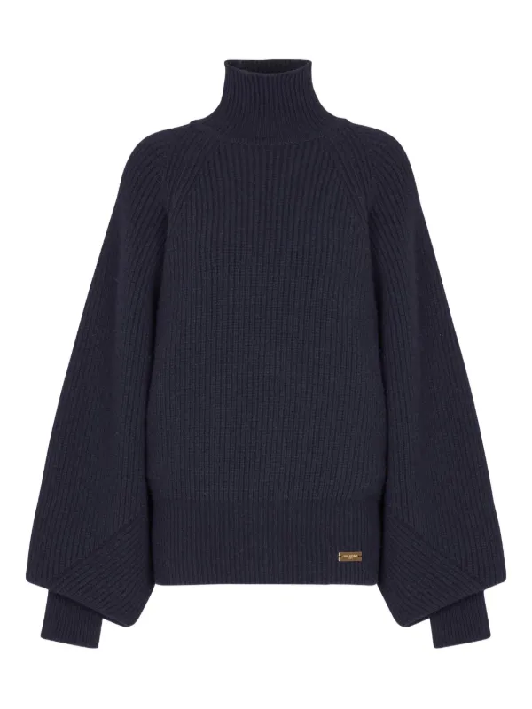 Balmain Ribbed-knit Logo-patch Sweater in Blue