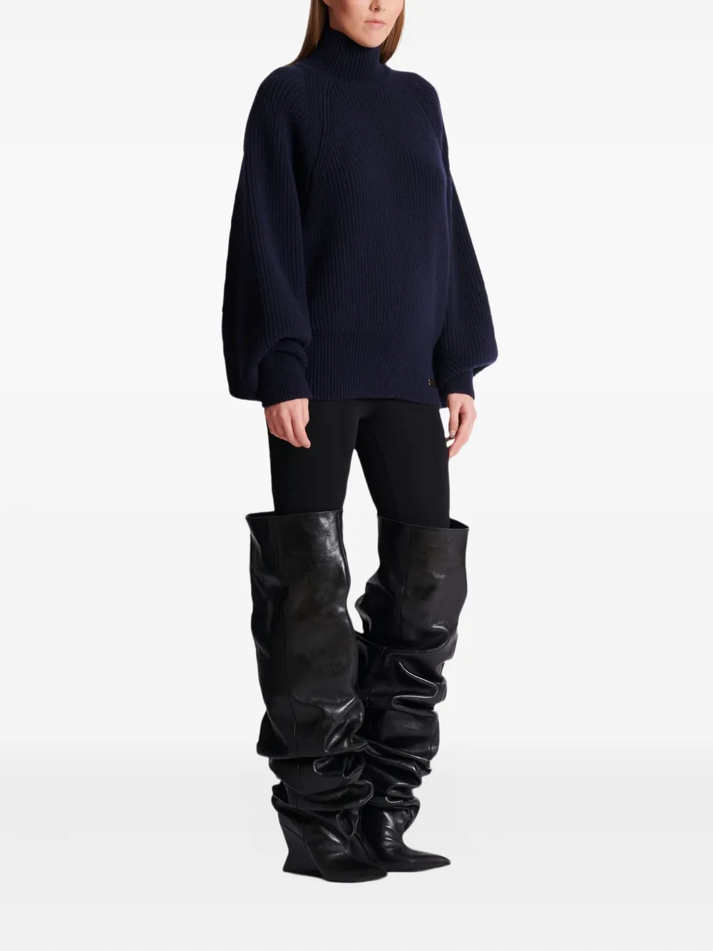 Balmain Ribgebreide trui met logopatch Blauw