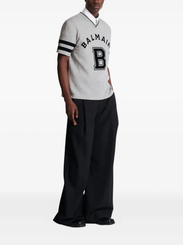 Balmain V-neck logo-print T-shirt | Grey | FARFETCH
