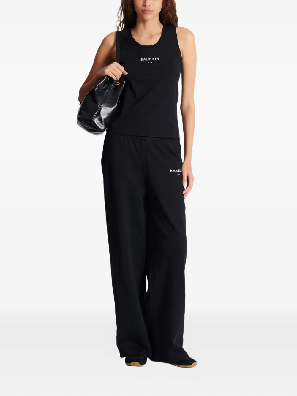 Balmain Logo-print Cotton Top In Black