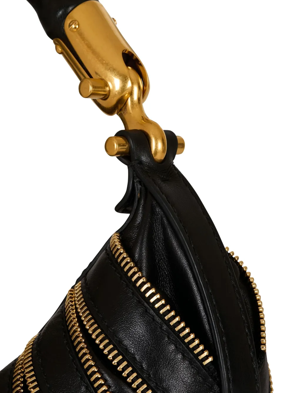 Balmain Medium Ebene Zip-detail Crescent Shoulder Bag In Black