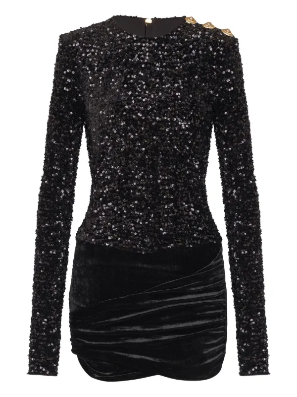 balmain velvet mini dress Balmain Open-Back Embellished Printed Velvet Mini Dress In Black - 70% Off