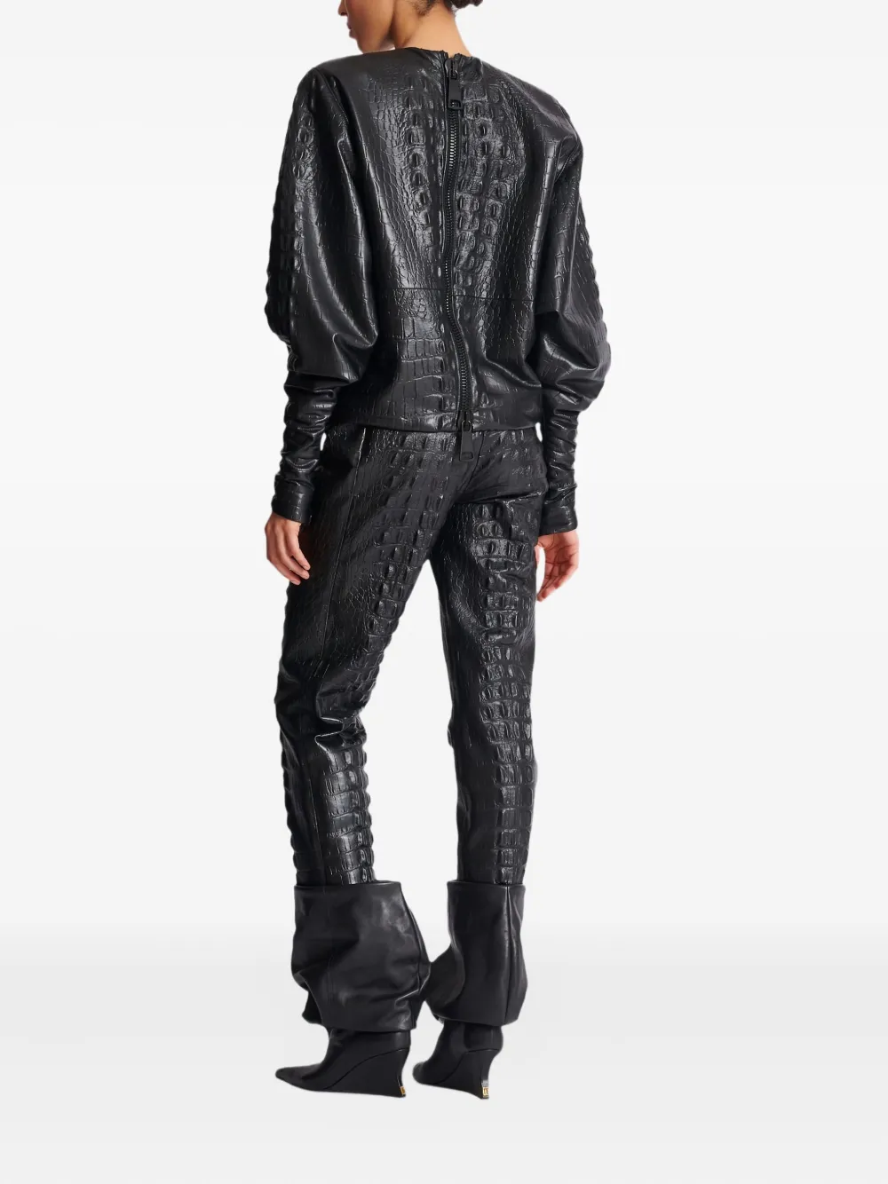 Balmain Top met pofmouwen en krokodillen-reliëf Zwart