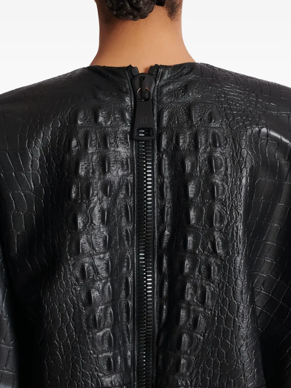 Balmain Top met pofmouwen en krokodillen-reliëf Zwart