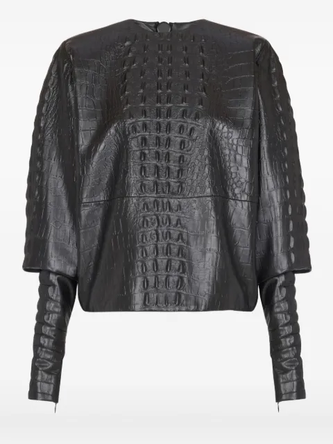 Balmain crocodile-embossed puff-sleeve top