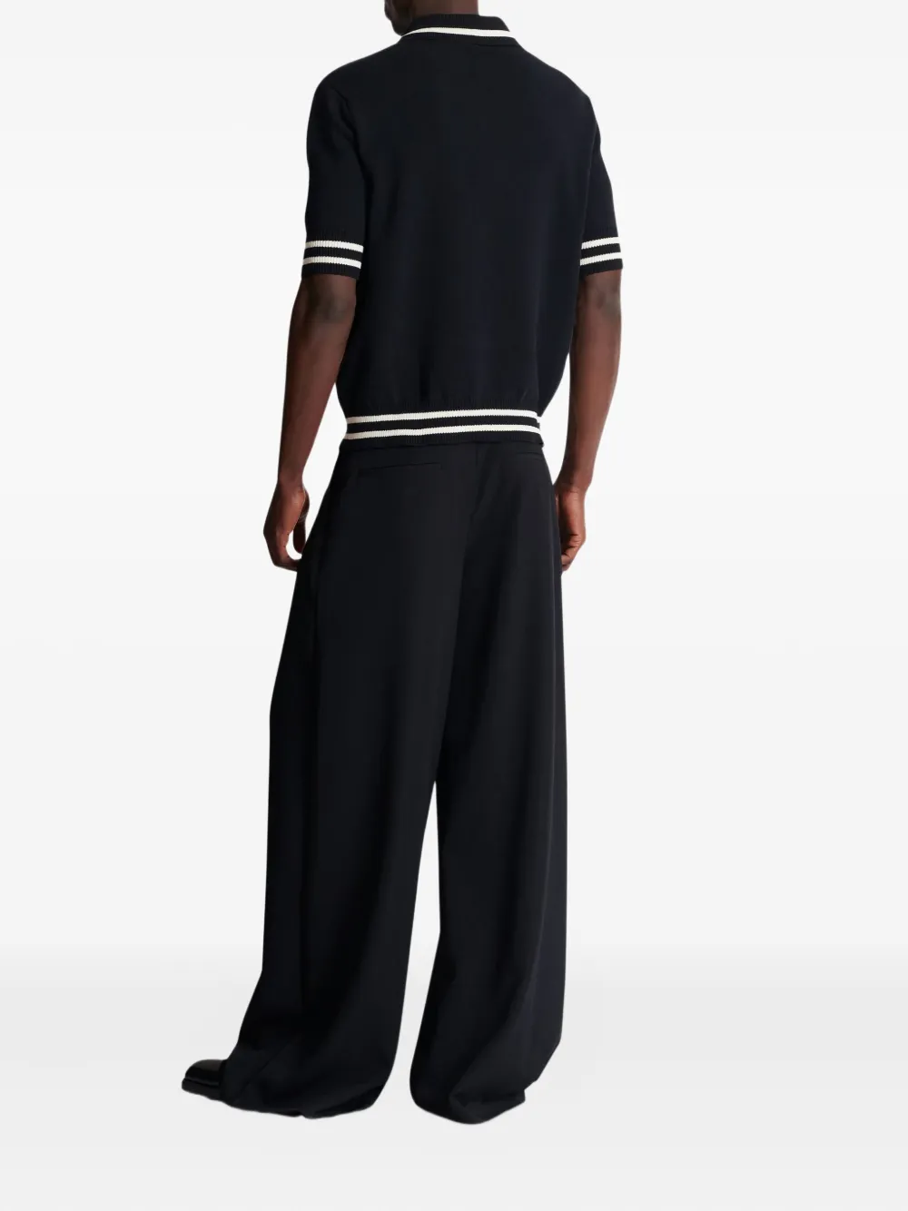 Balmain Striped Collar Short Sleeve Polo Shirt In Black