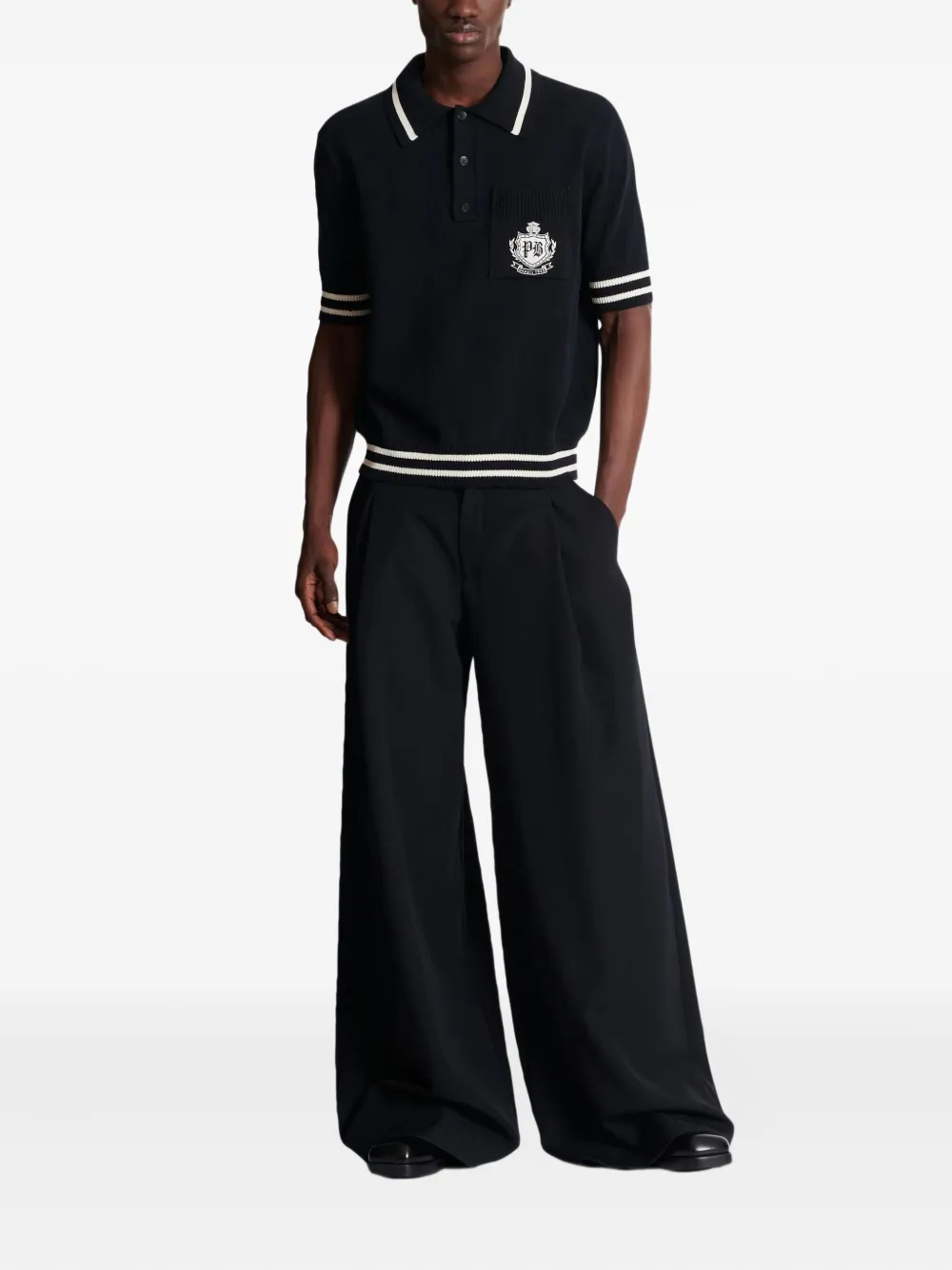 Balmain Gebreid poloshirt met logo - Zwart