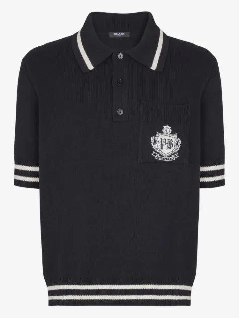 Balmain emblem-logo knit polo shirt