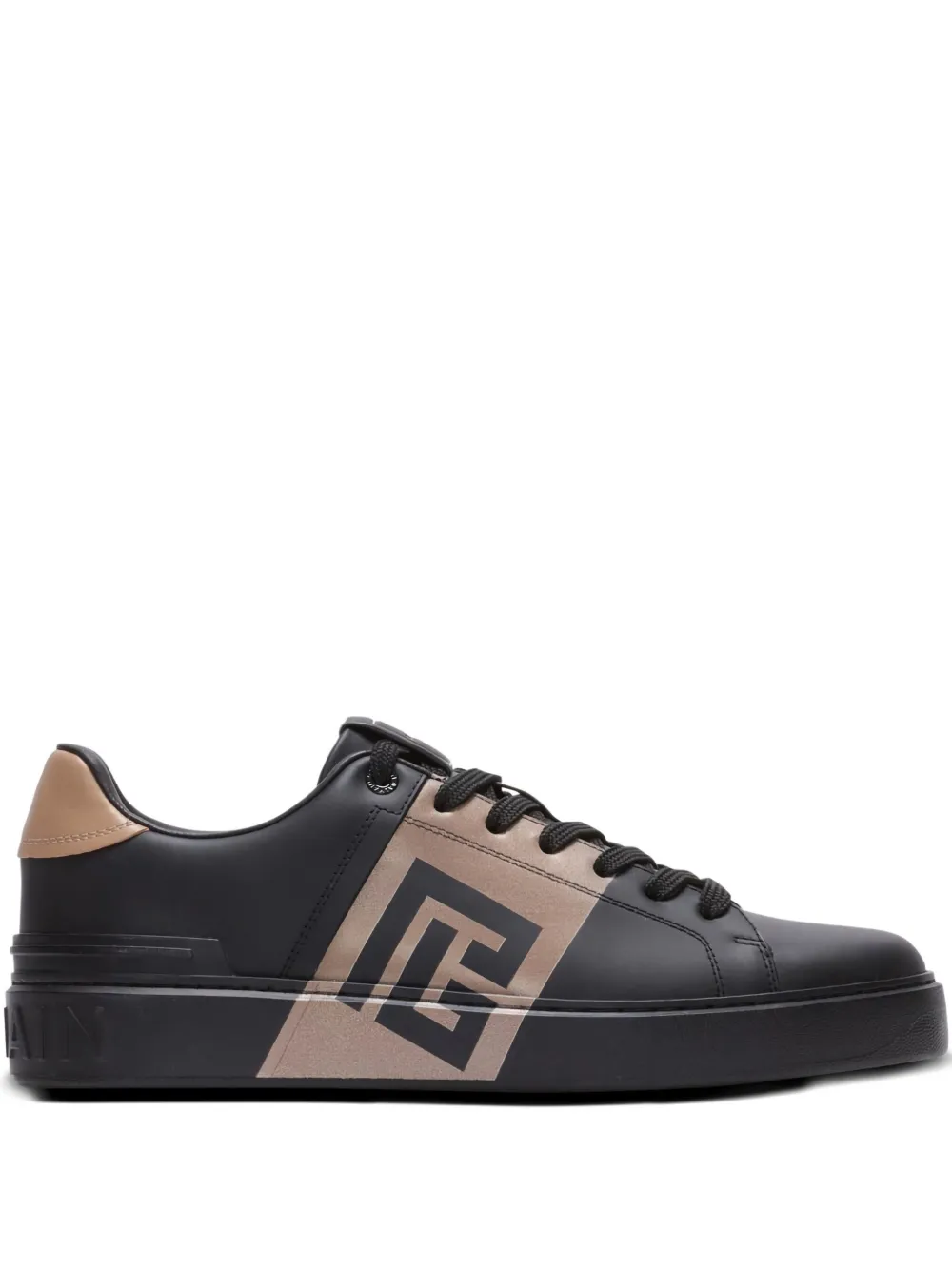 Balmain B-Court logo-detail calfskin sneakers | Black | Image 1