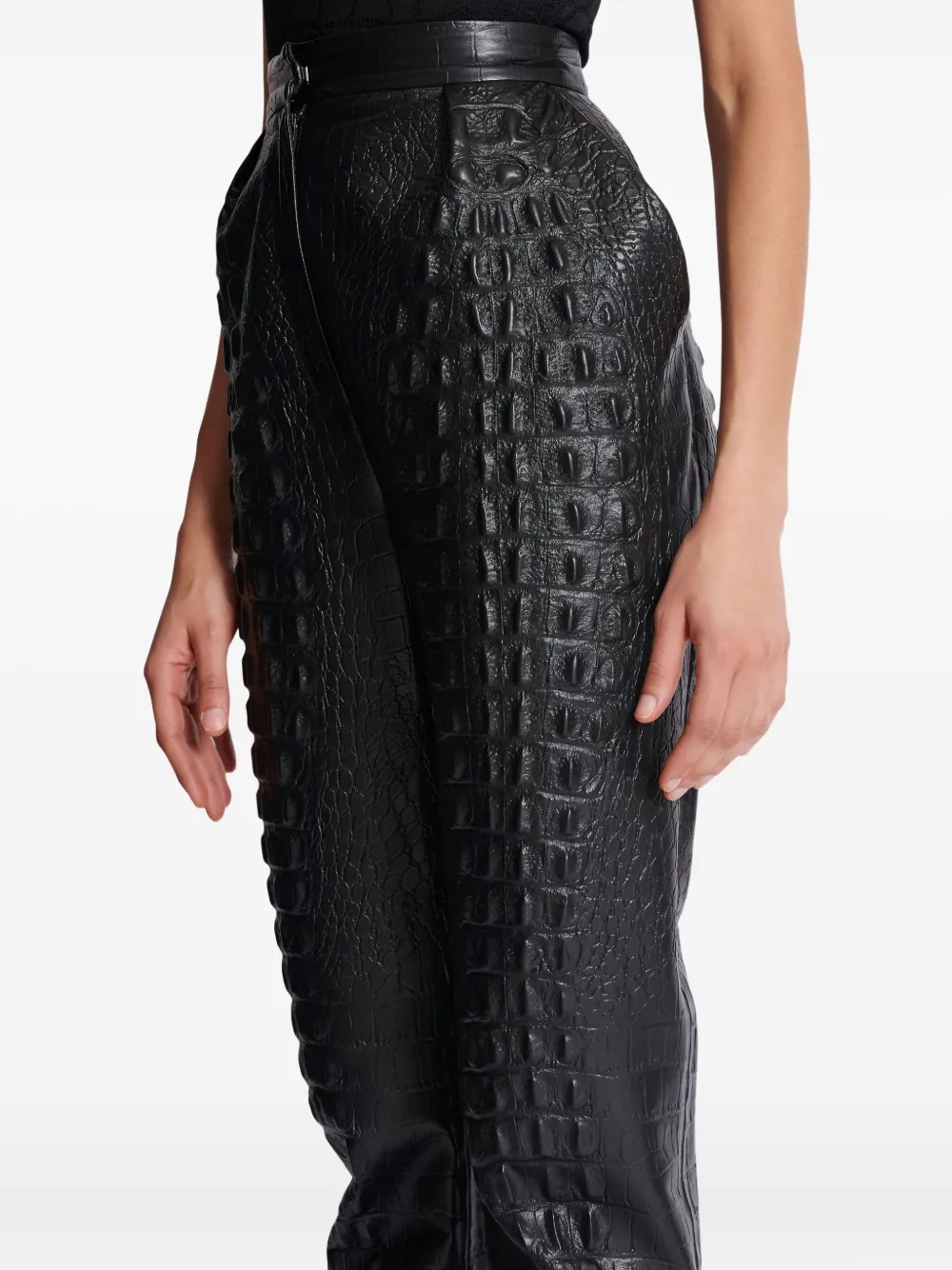 Balmain Crocodile-effect Embossed High-waisted Trousers In Black