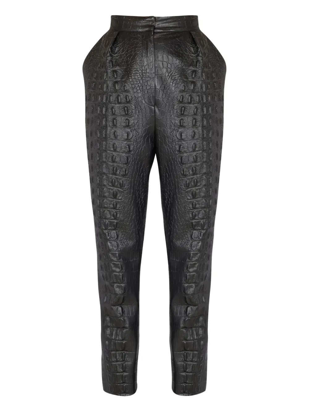 Balmain Crocodile-effect Embossed High-waisted Trousers In Black