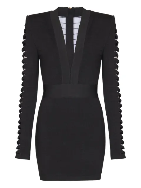 Balmain فستان ميني بأكمام مفتوحة ورقبة V