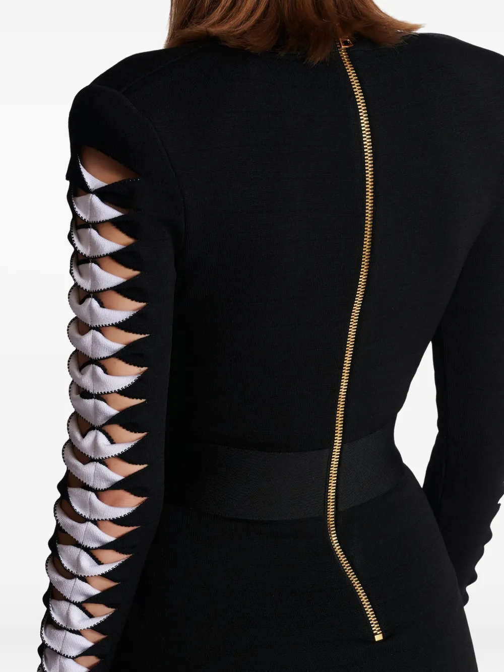 Balmain V-neckline Dress With Fitted Waist And Sleeves In Black