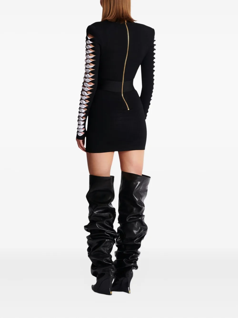 Balmain V-neckline Dress With Fitted Waist And Sleeves In Black