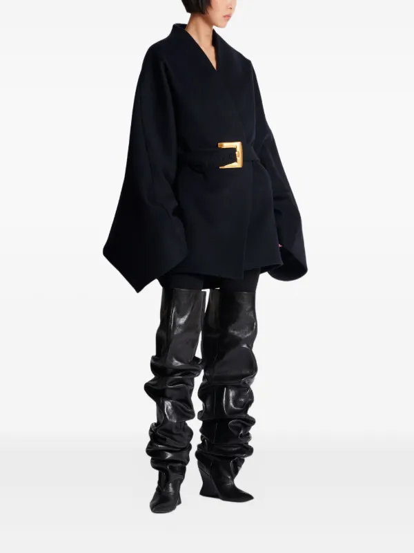 BALMAIN ブラックコート Balmain ベルテッド ラップコート | ブラック | FARFETCH JP