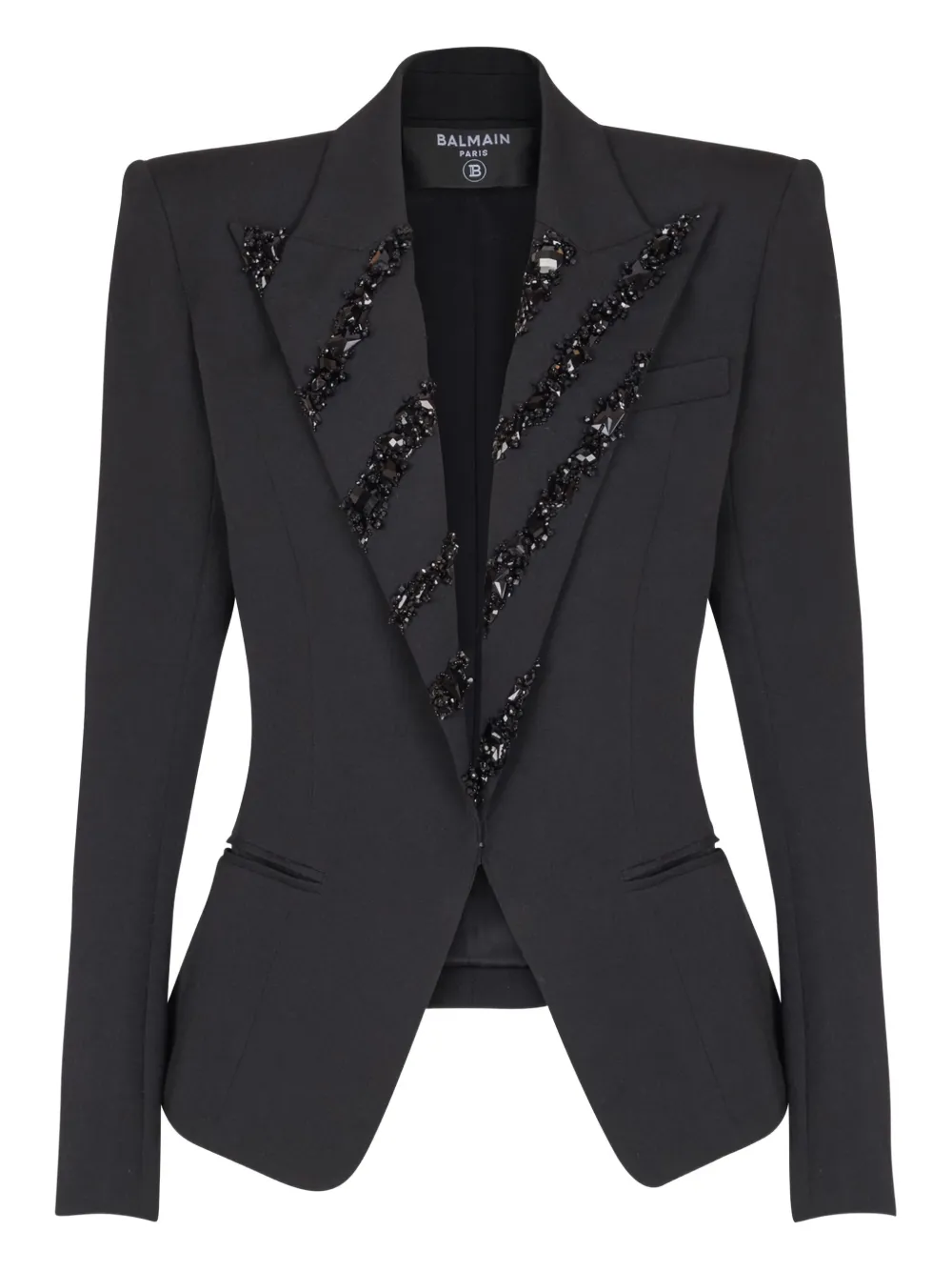 Balmain Crystal Embellished-lapels Blazer In Black