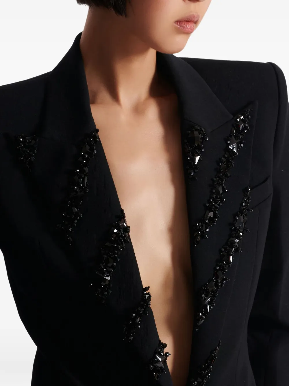 Balmain Crystal Embellished-lapels Blazer In Black