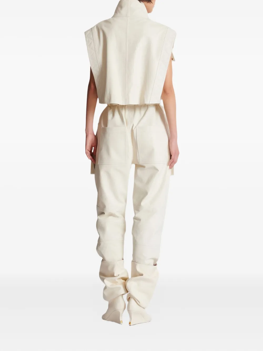Balmain Sleeveless Pocket Jumpsuit In White