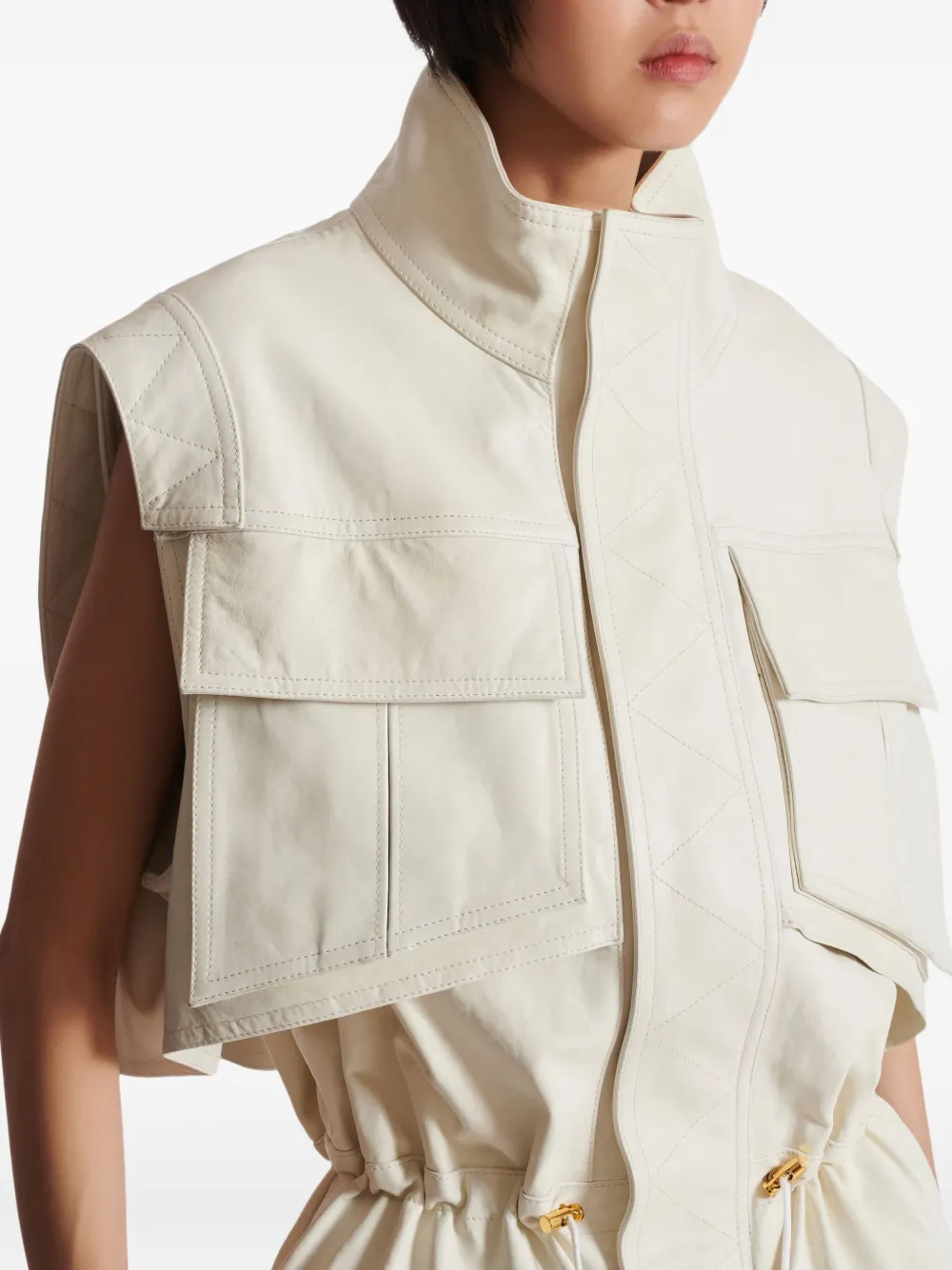 Balmain Sleeveless Pocket Jumpsuit In White