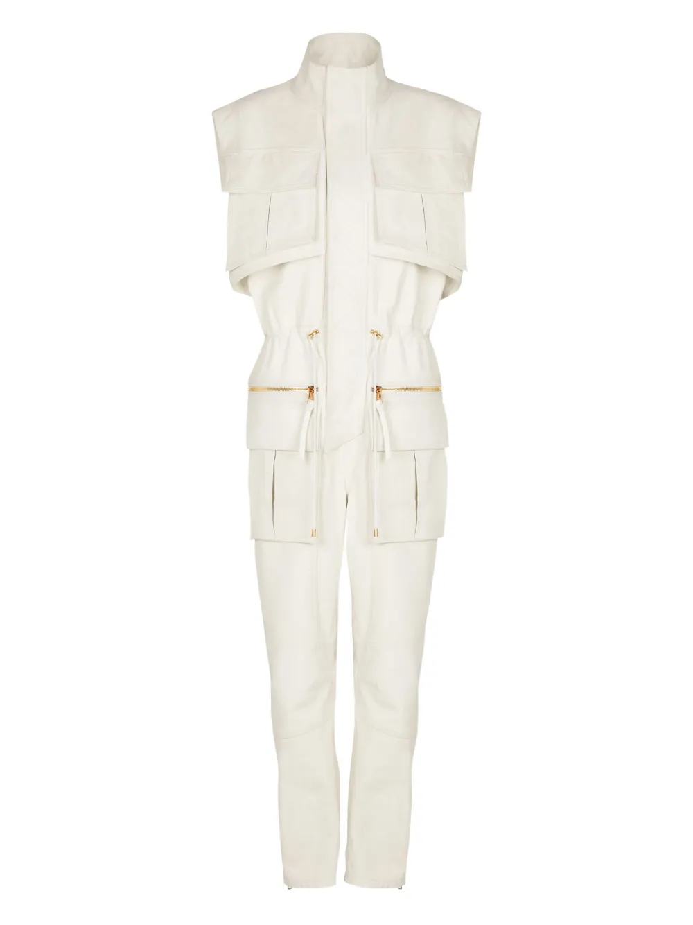 Balmain Sleeveless Pocket Jumpsuit In White