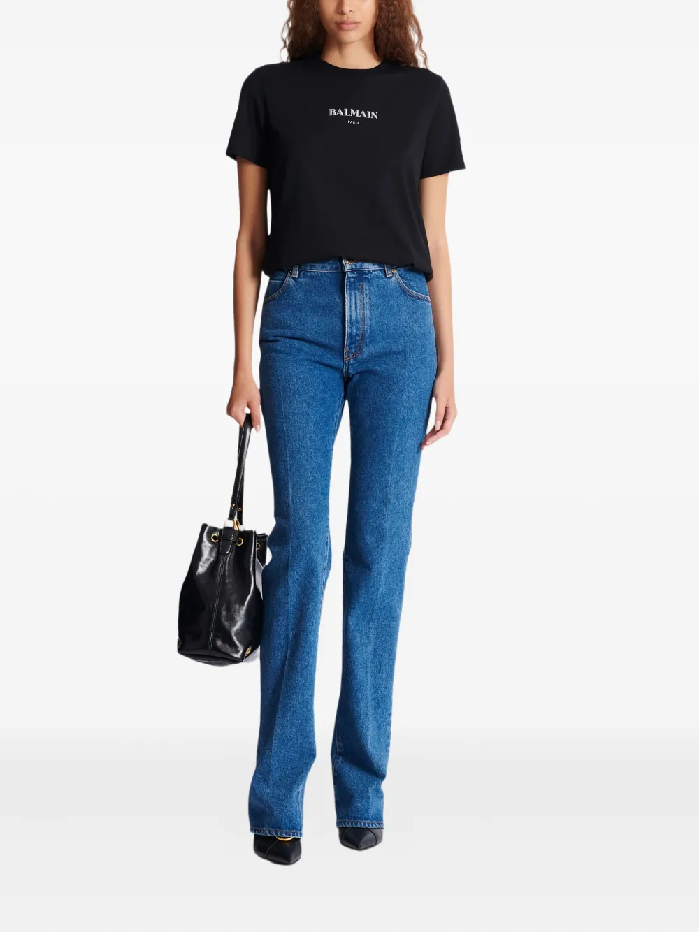 Balmain Katoenen T-shirt met geborduurd logo Zwart