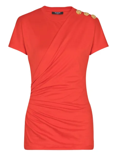 Balmain draped lion-head button T-shirt