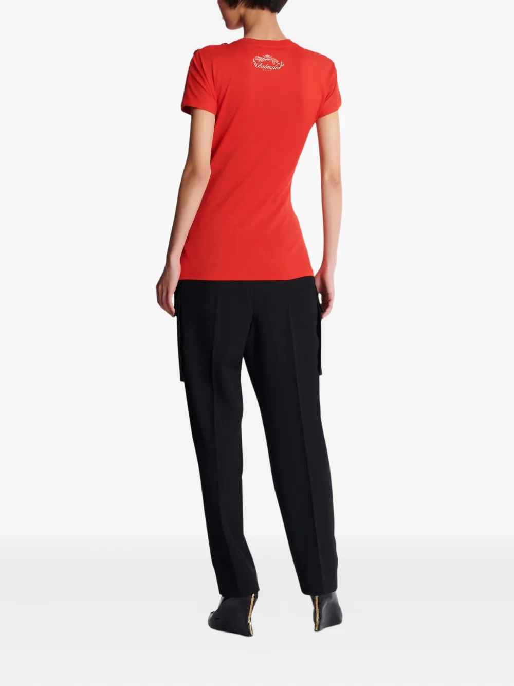 Balmain Draped Lion-head Button T-shirt In Red