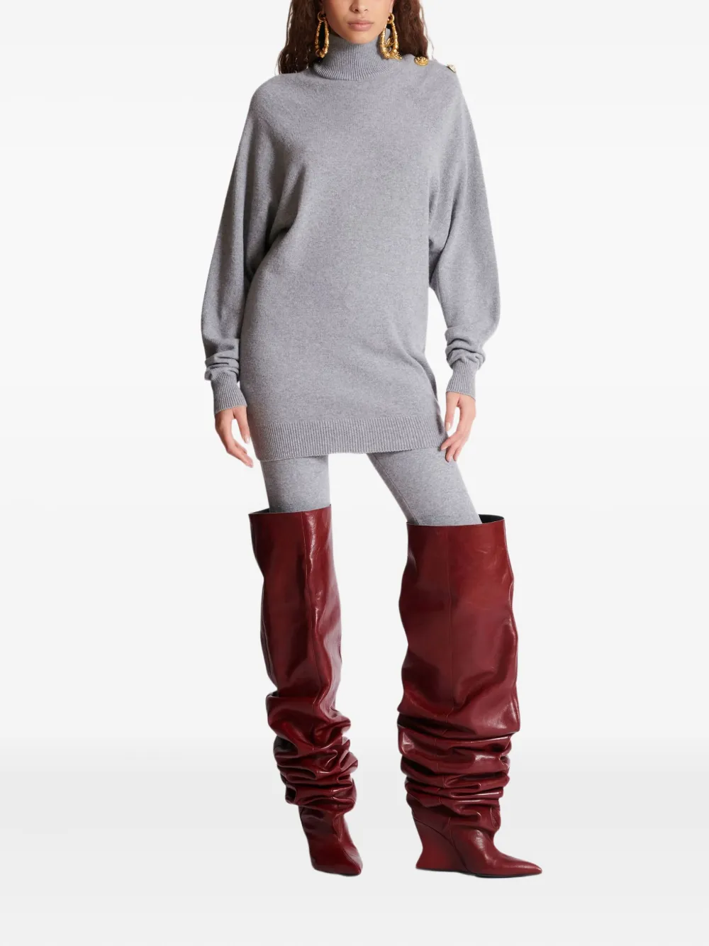 Balmain high-neck button-embellished jumper dress - Grijs