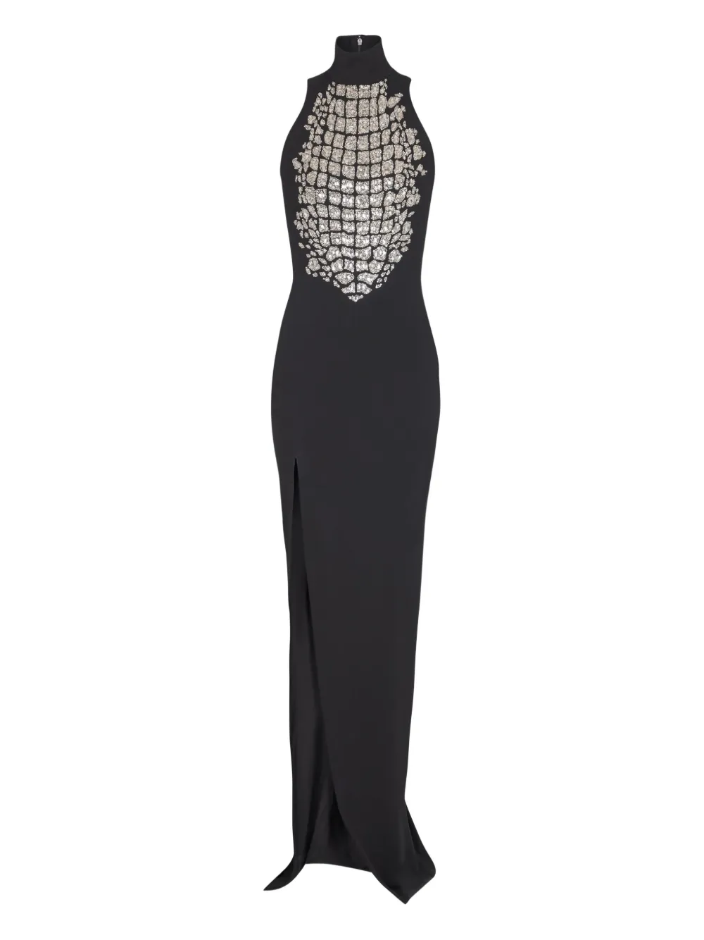 Balmain high-neck embellished slit maxi dress | Black | Image 1