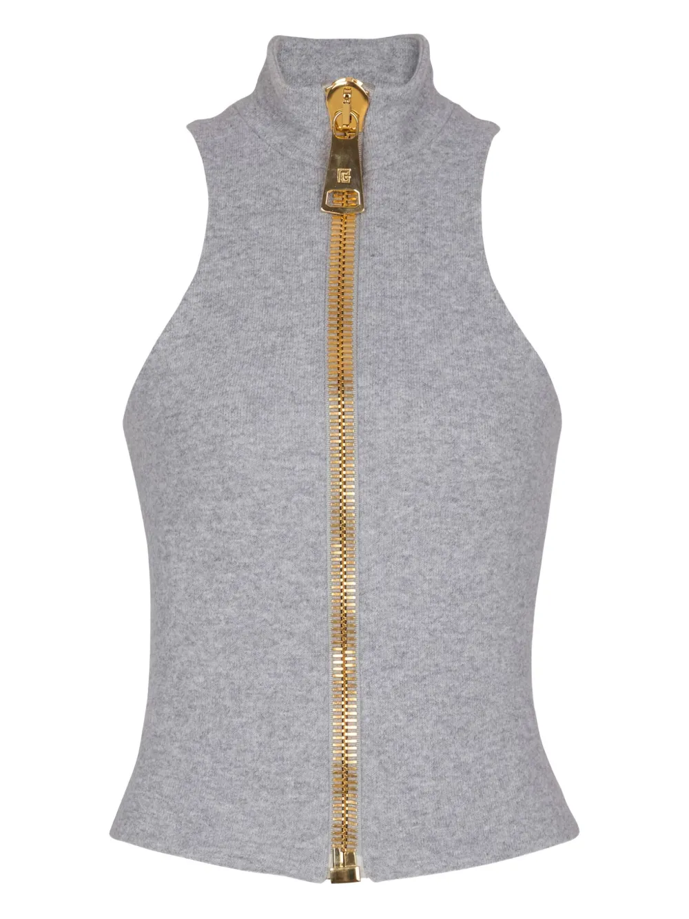 Balmain Sleeveless Cotton Knit Top In Gray