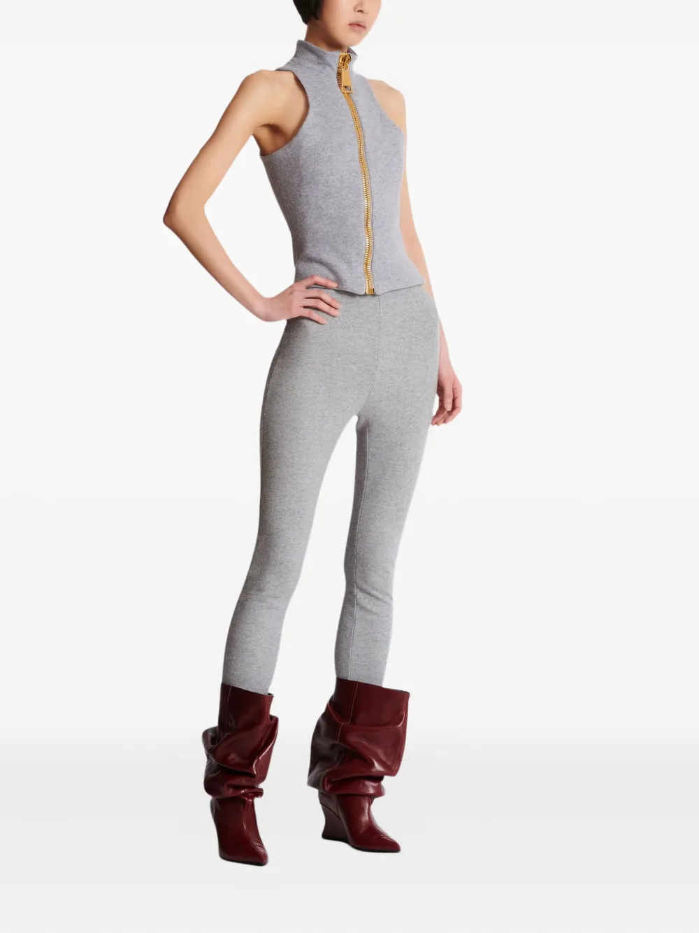 Balmain Sleeveless Cotton Knit Top In Gray