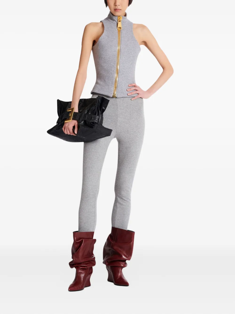 Balmain Sleeveless Cotton Knit Top In Gray