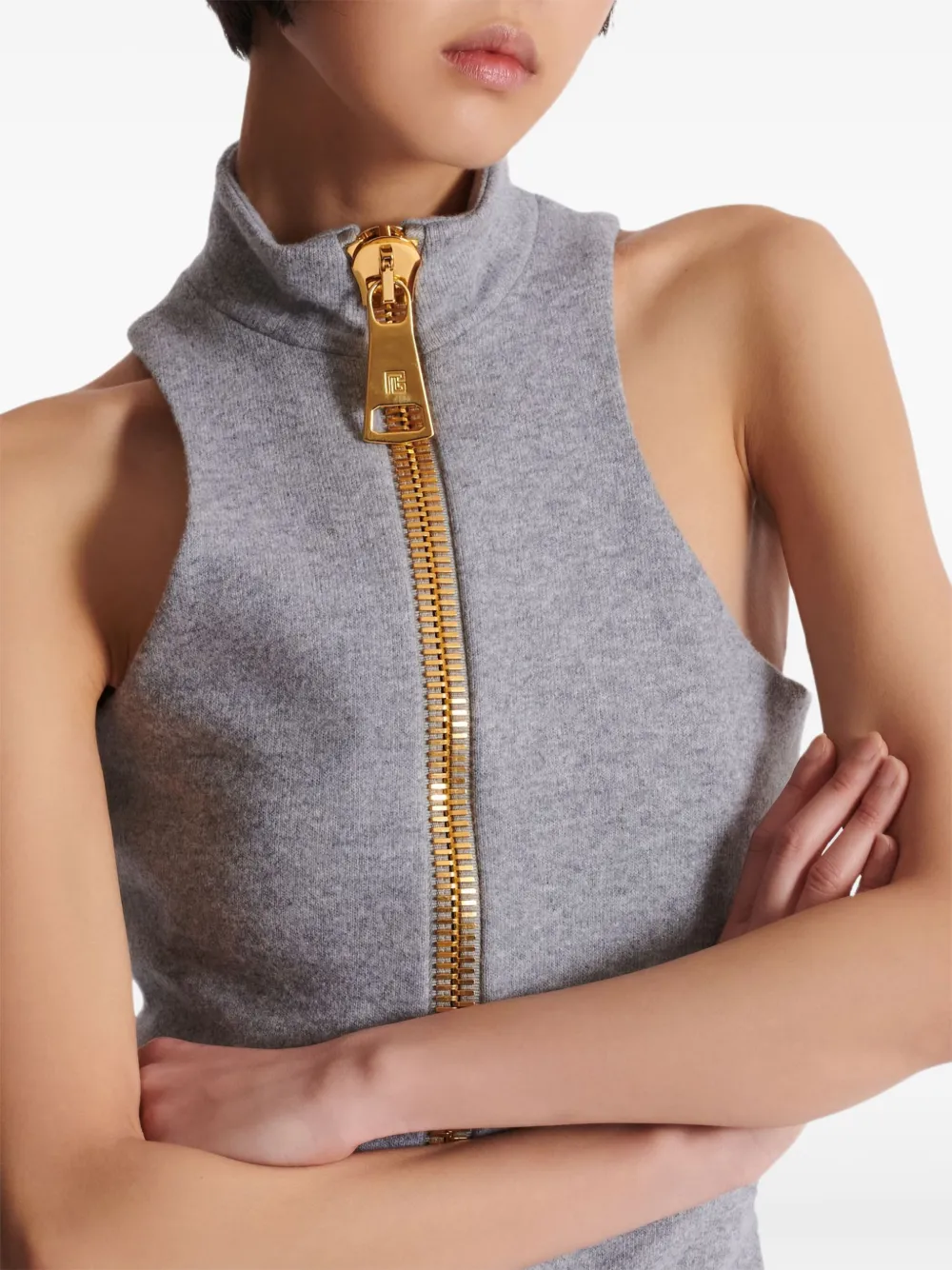 Balmain Sleeveless Cotton Knit Top In Gray