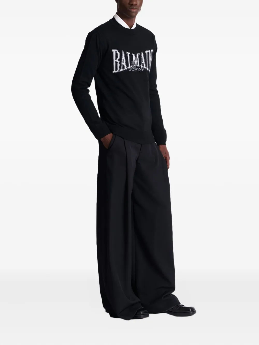 Balmain College Jacquard Knit Jumper In Black