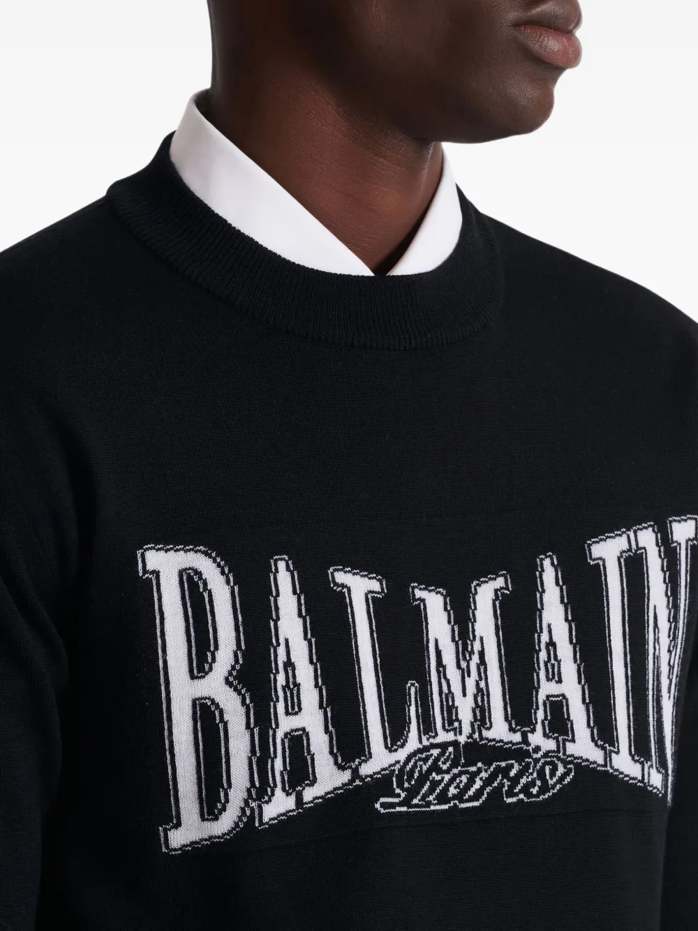 Balmain College Jacquard Knit Jumper In Black