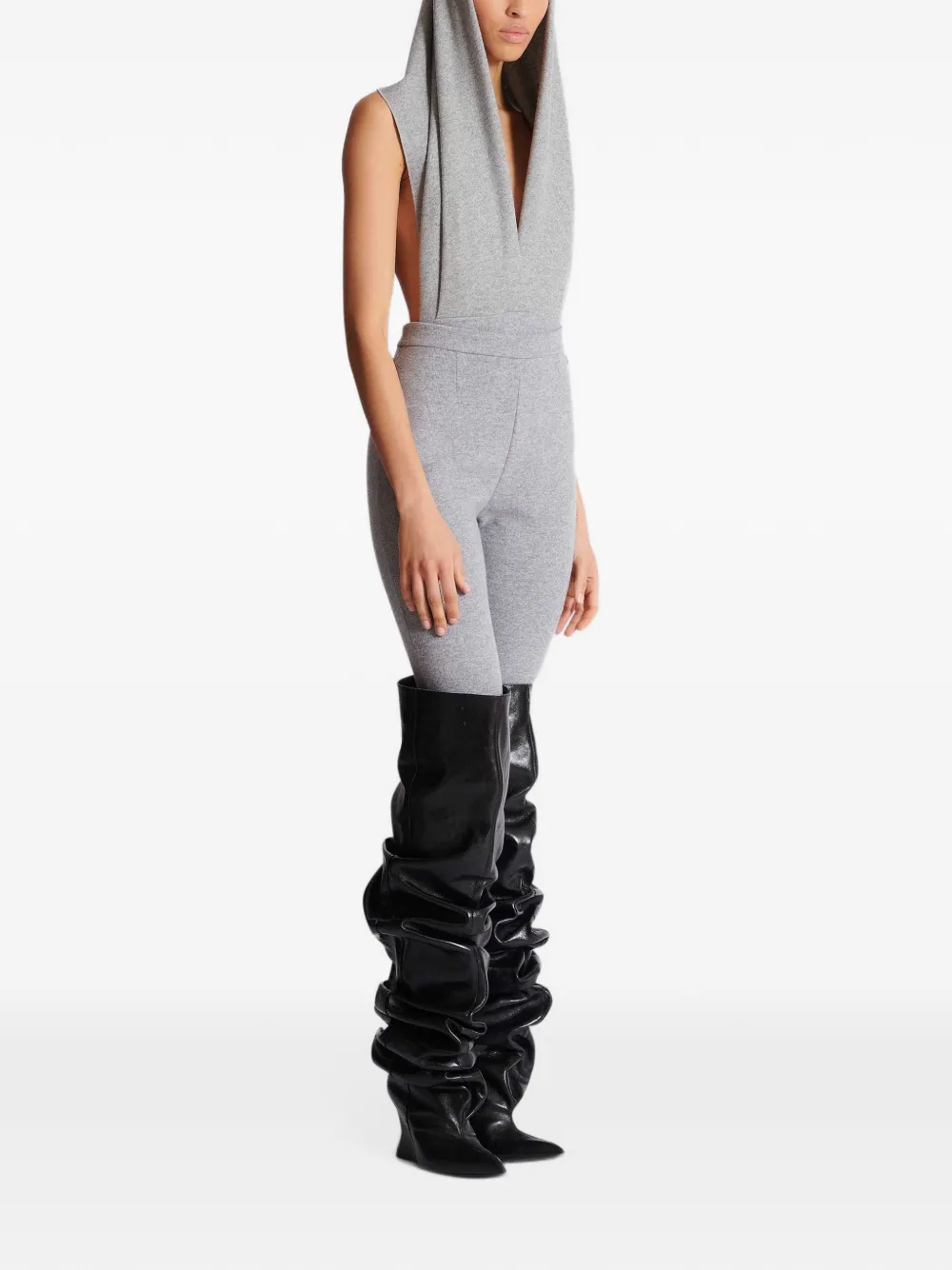 Balmain Gedrapeerde body met capuchon Grijs