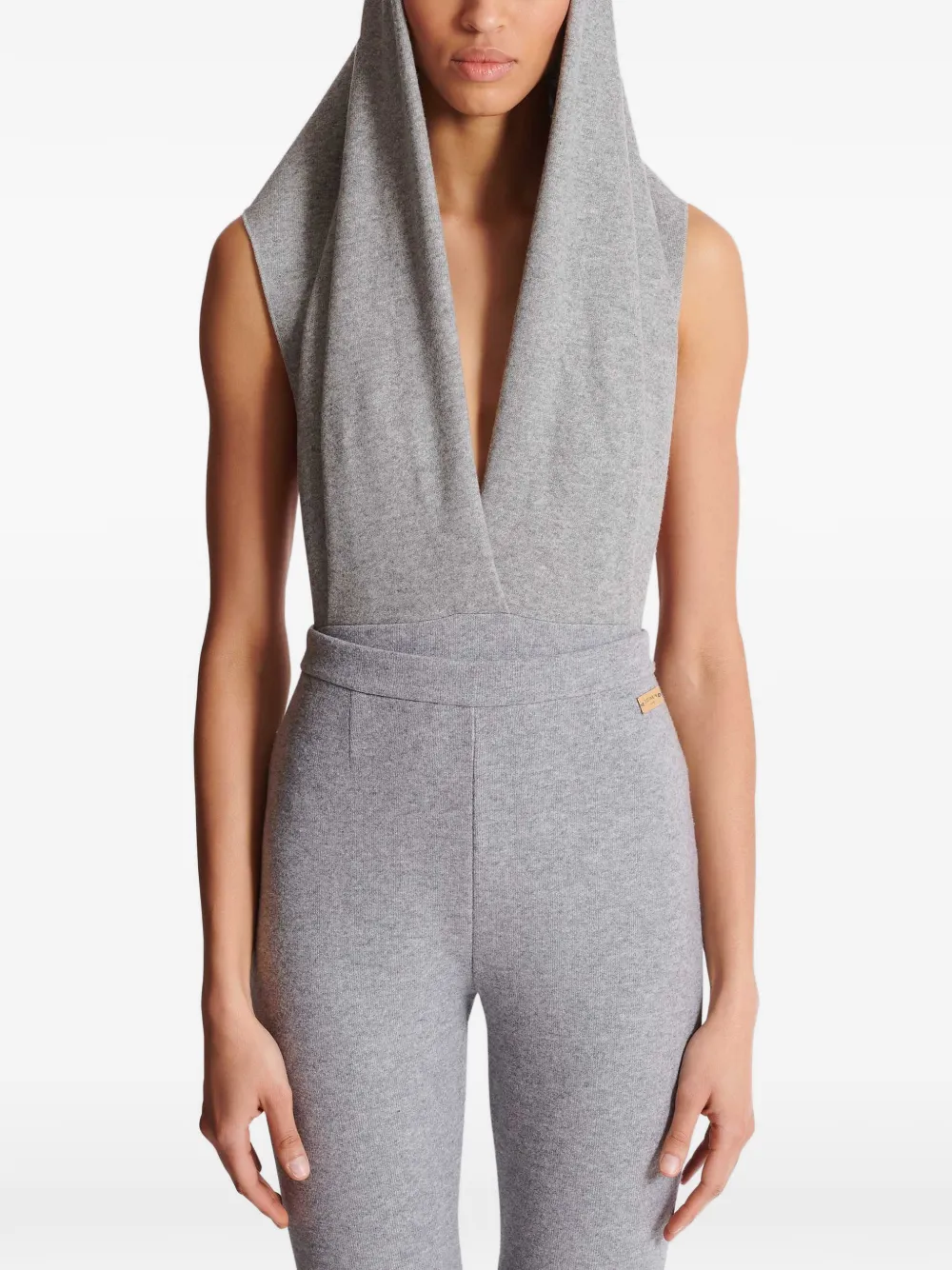 Balmain Gedrapeerde body met capuchon Grijs