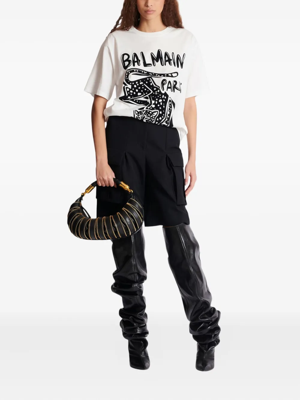 Balmain Leopard-print Short-sleeved T-shirt In White