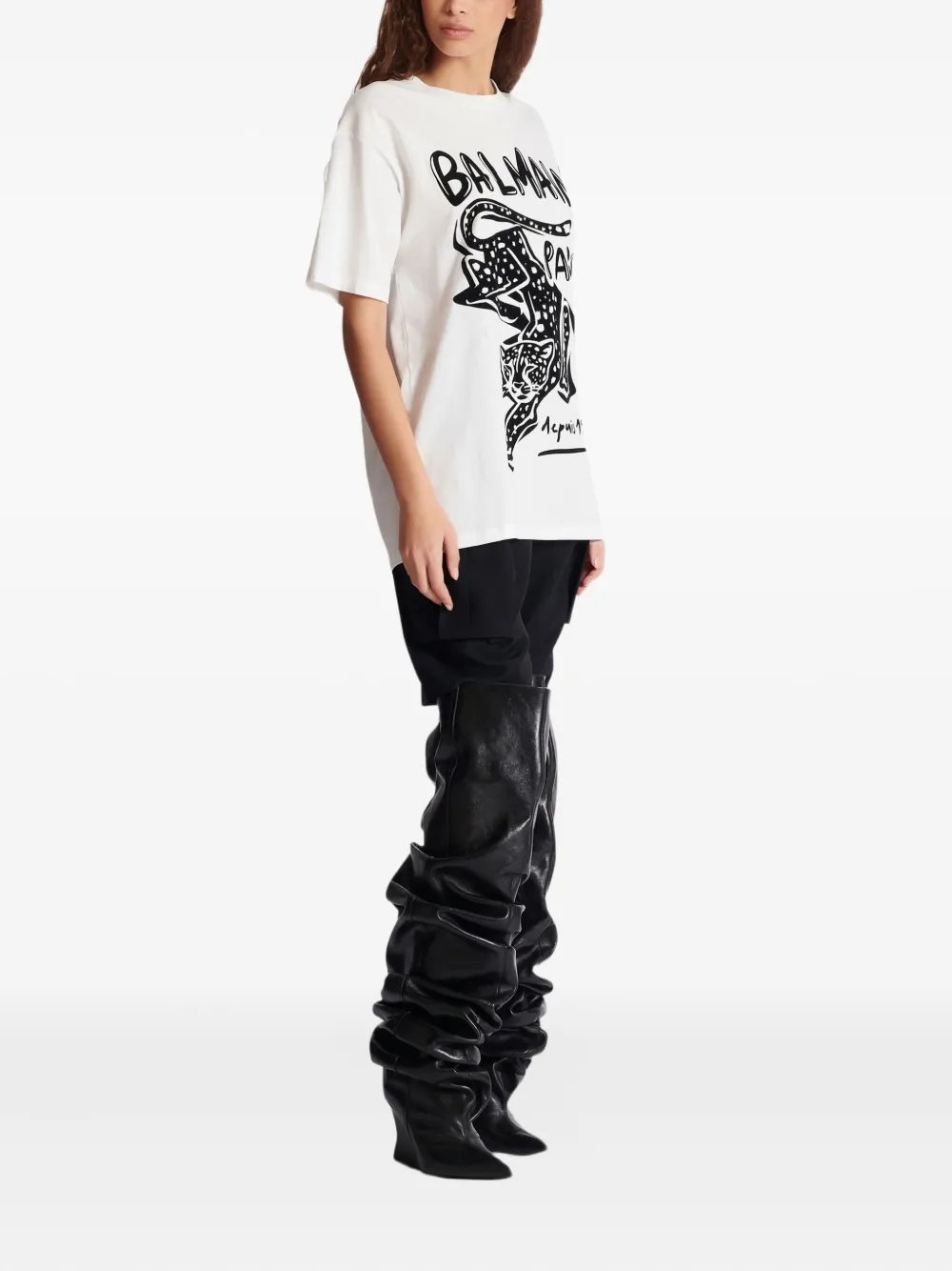Balmain Leopard-print Short-sleeved T-shirt In White