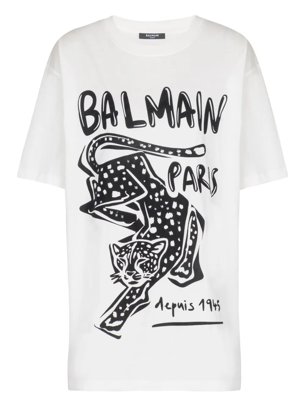 Balmain Leopard-print Short-sleeved T-shirt In White