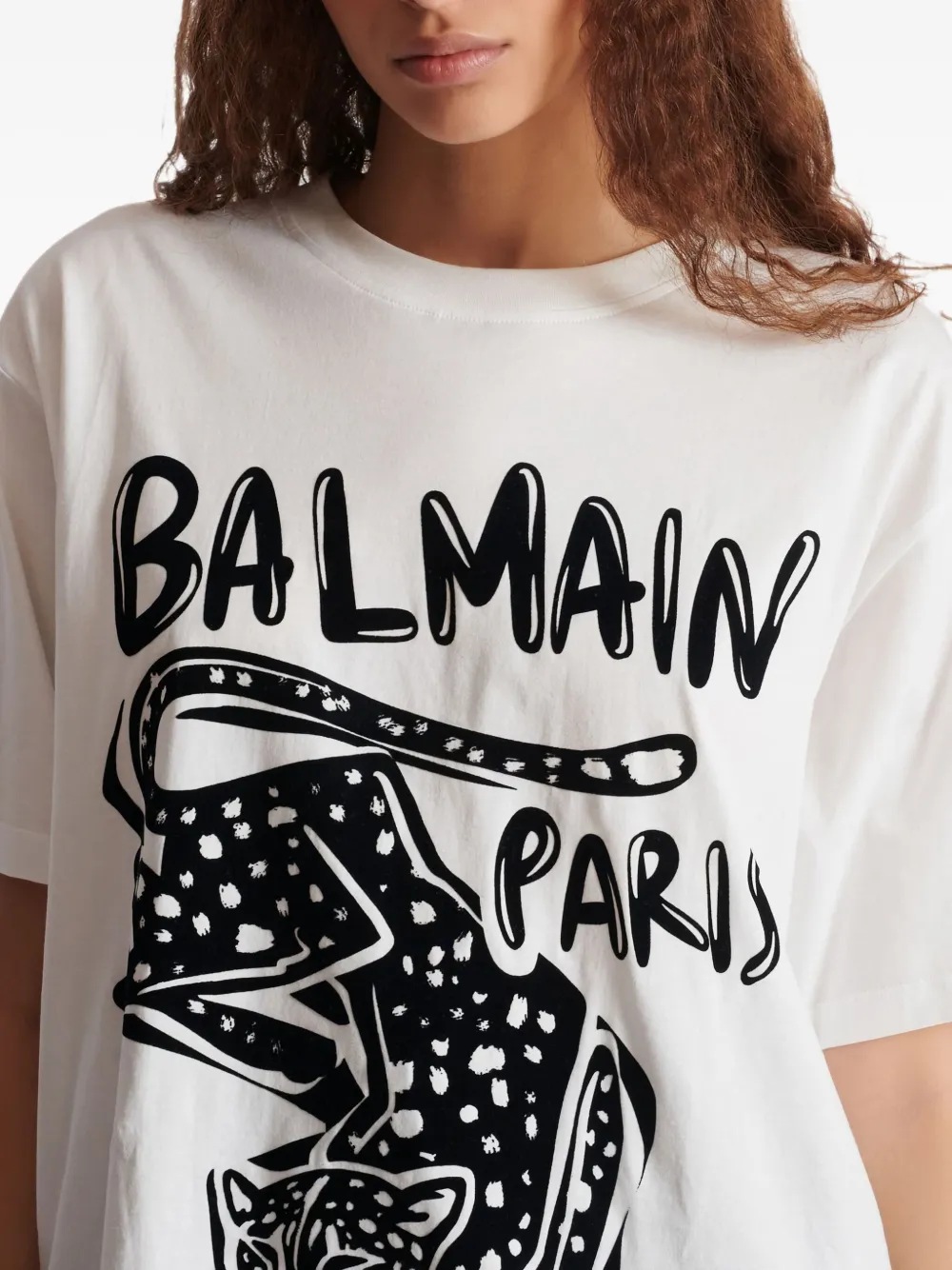 Balmain Leopard-print Short-sleeved T-shirt In White
